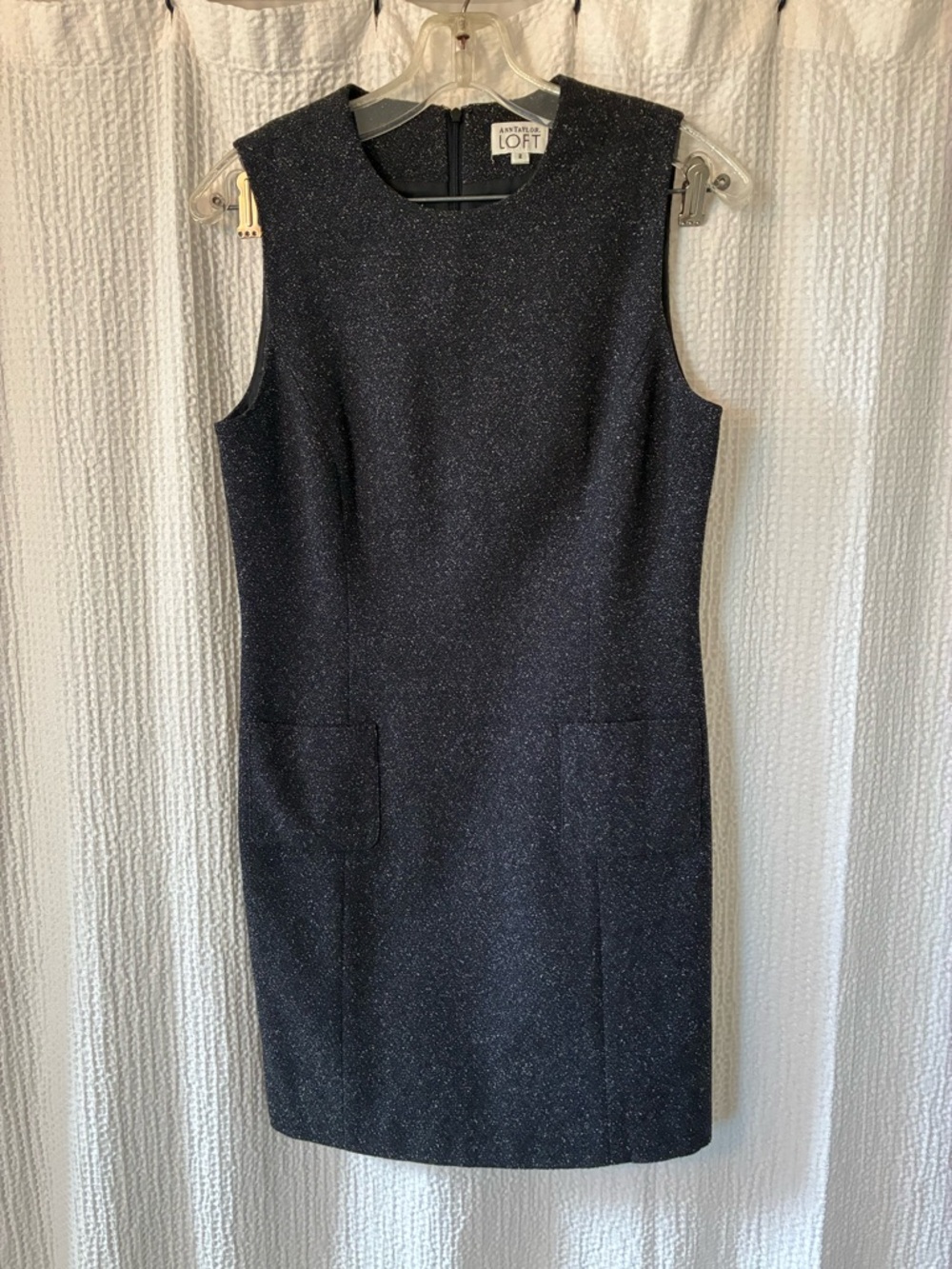 LOFT Metallic Sheath Dress in Dark Gray